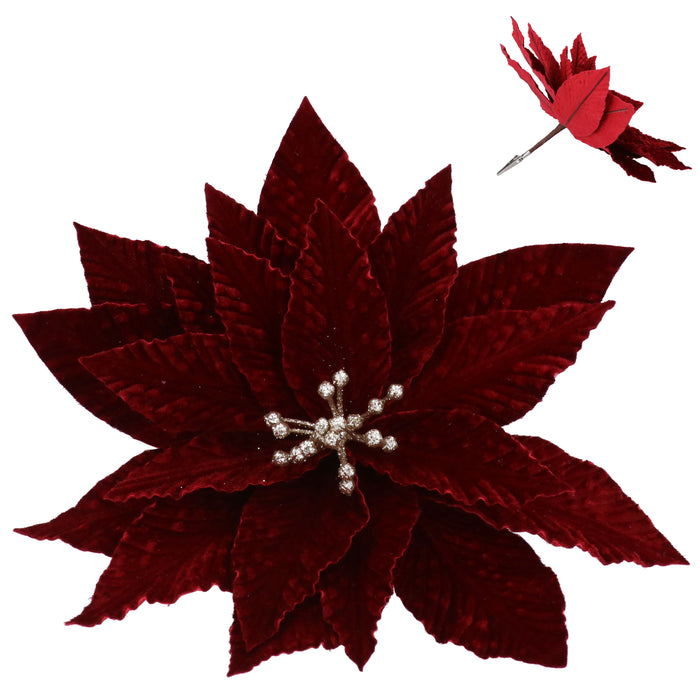 Fabric Poinsettia Clip, 26cm - Burgundy Velvet