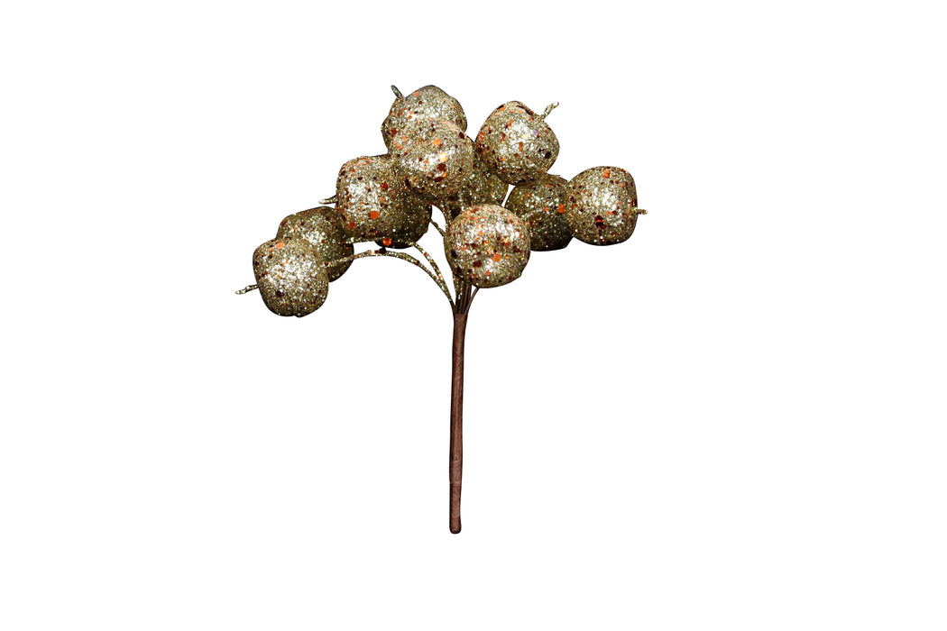 Gold Glitter/Poly Mini Cherry Bunch Pick