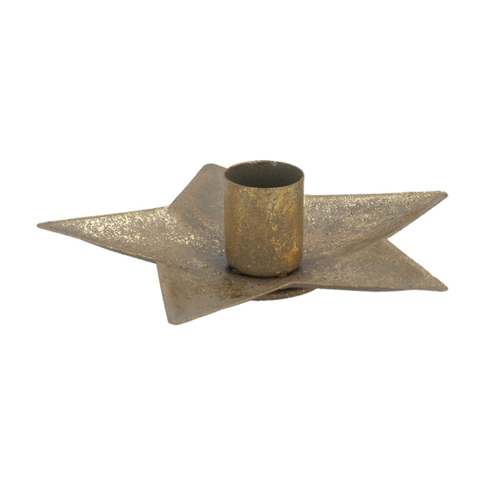 Metal Gold Star Shallow Candlestick, Sml