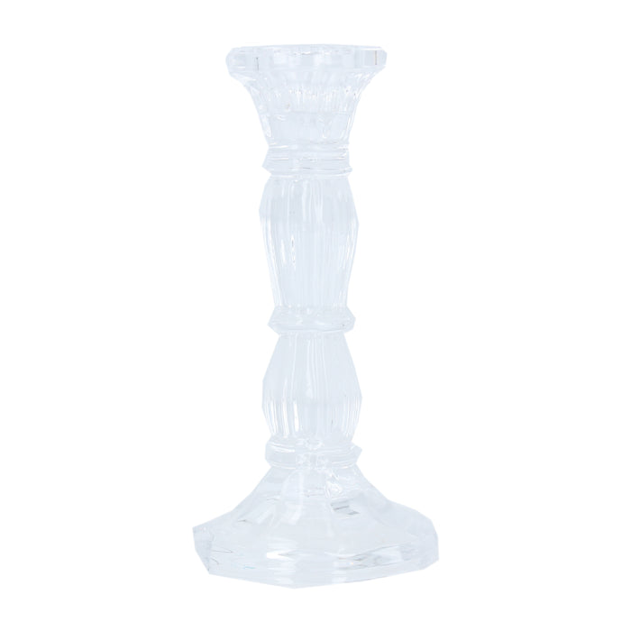 Clear Glass Moulded Candlestick, Med