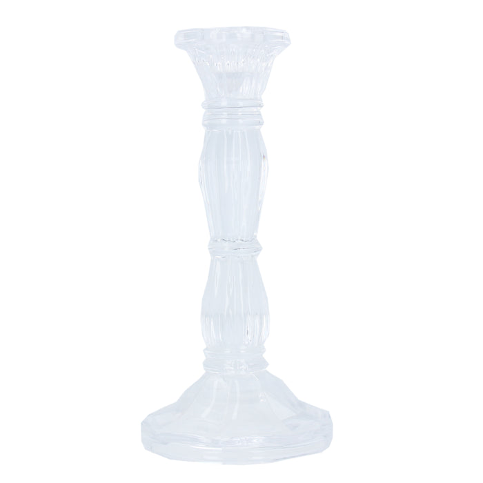 Clear Glass Moulded Candlestick, Lge