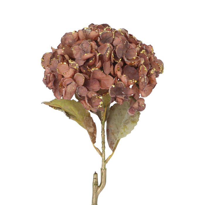 Stem, 62cm - Dusky Pink/Gold Glitter Hydrangea