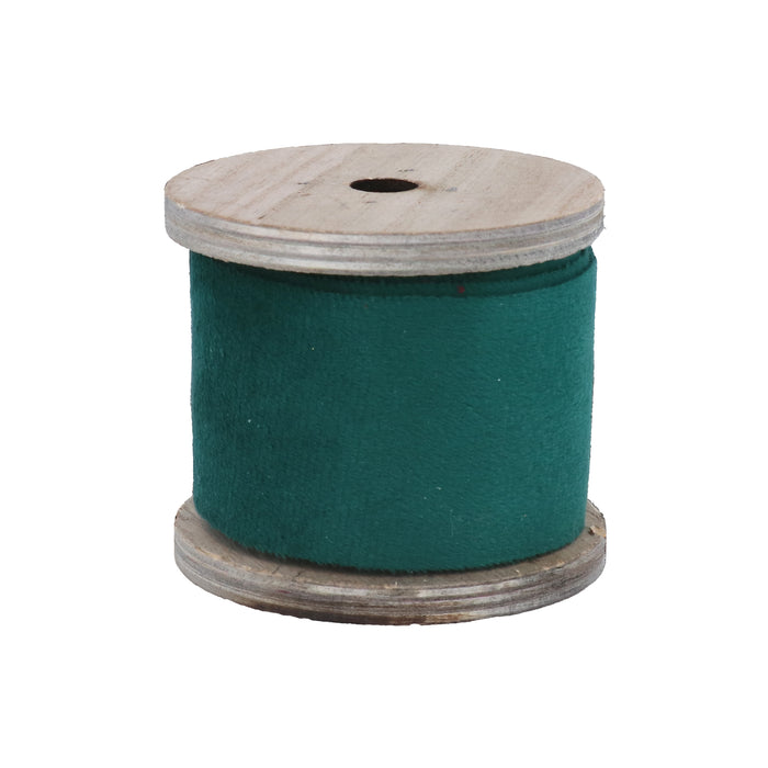 Forest Green Velvet Ribbon w Wooden Bobbi