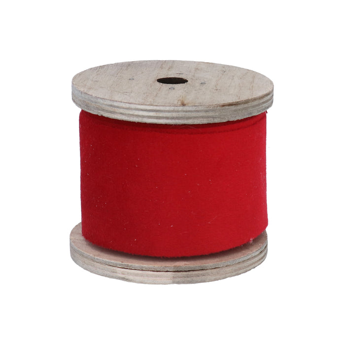 Red Velvet Ribbon w Wooden Bobbin, 3M