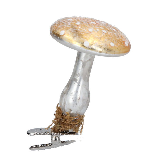 Gold/White Glass Toadstool Clip