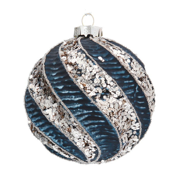 Textured Blue/Silver Spiral Glass Ball