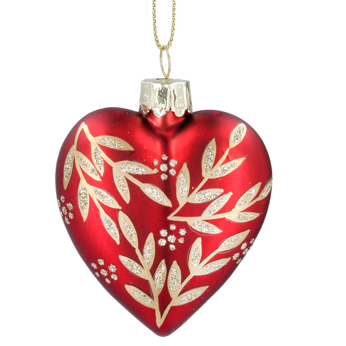 Matt Red Glass Heart w Gold Leaf Spray