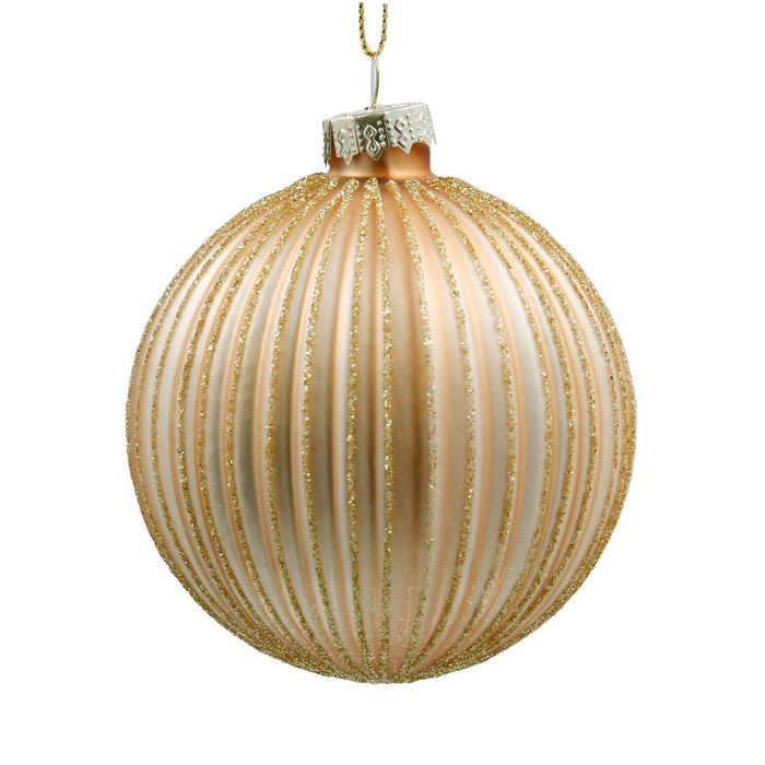 Glass Bauble 8cm - Pale Gold Ribbed Baubl