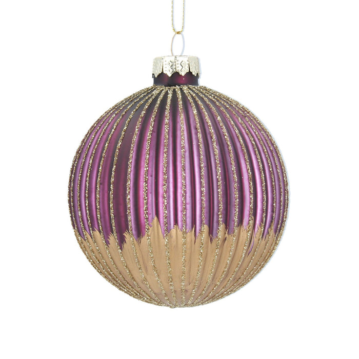 Glass Bauble 8cm - Two Tone Purple/Gold R