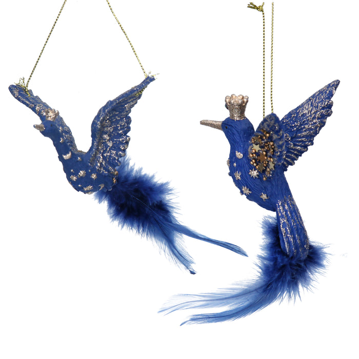 Blue/Gold Resin Flying Crane/Humming Bird