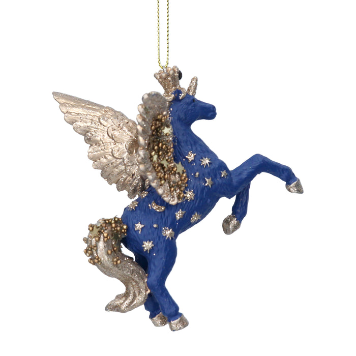 Blue/Gold Resin Flying Unicorn Dec