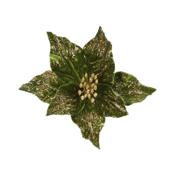 Clip on Flower 15cm - Green Velvet/Gold G