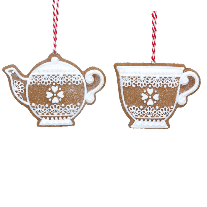 Resin Gingerbread Lace Teapot/Cup Dec, 2a