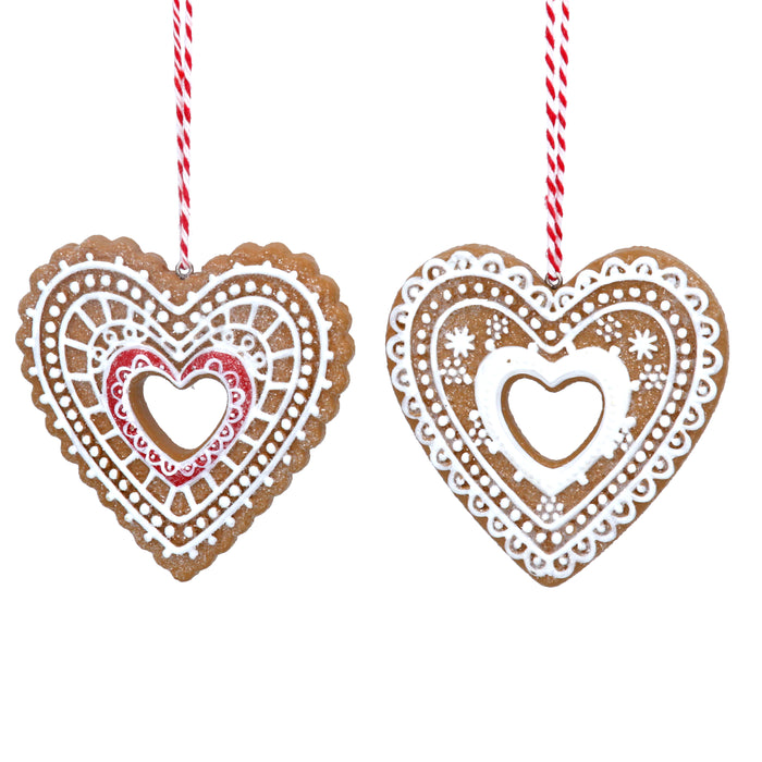 Resin Gingerbread Lace Heart Dec, 2as