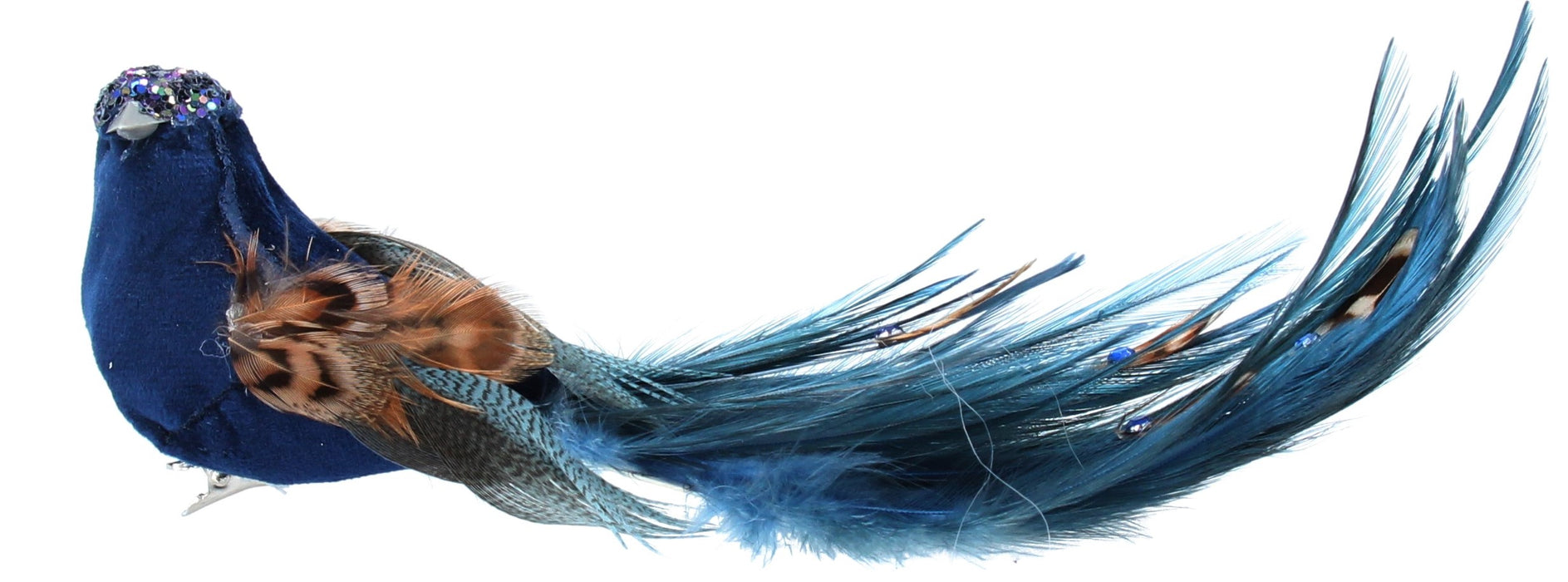 Blue/Turquoise Fabric/Feather Bird w Gold