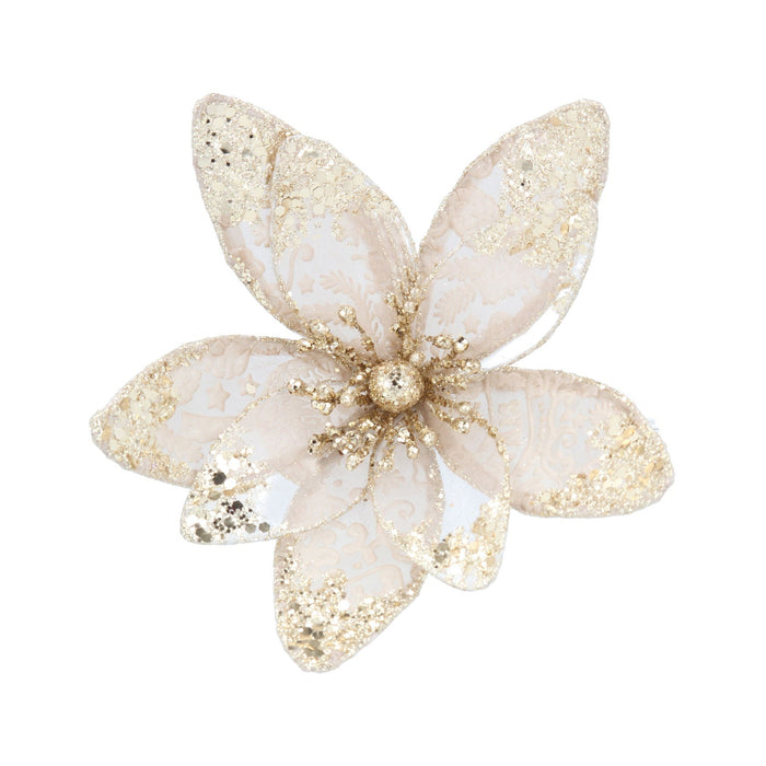 Clip on Flower 13cm - Magnolia w Gold Gli