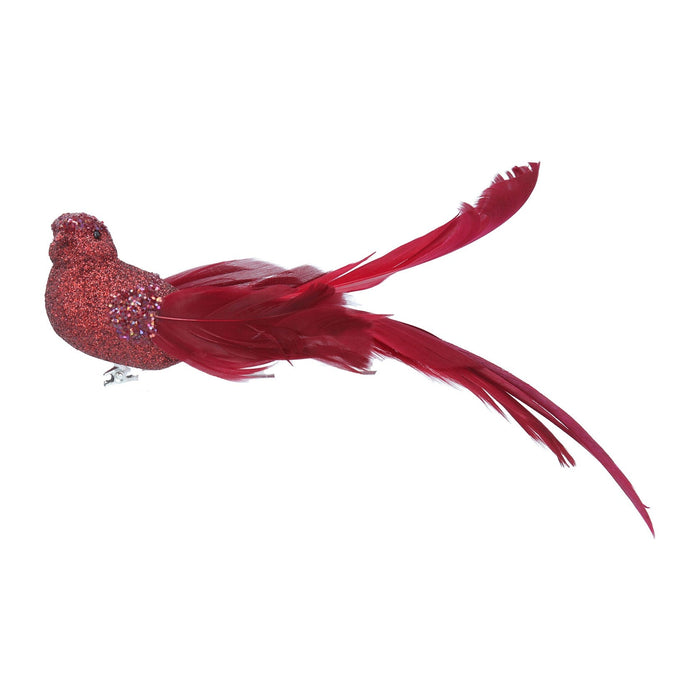 Clip on Bird 5cm - Burgundy Glitter w Fea