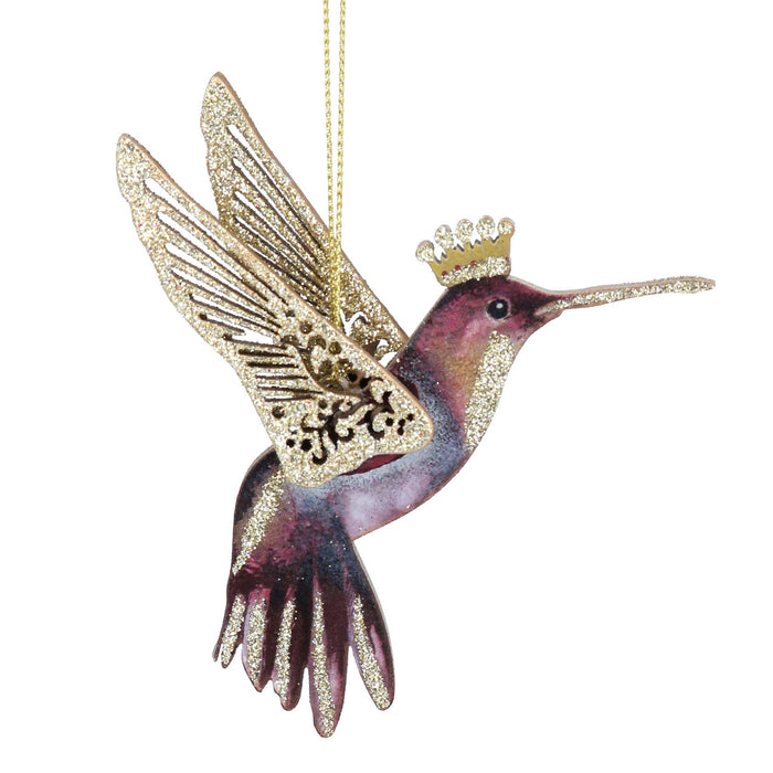 Wood Dec 10cm - Burgundy/Gold Hummingbird