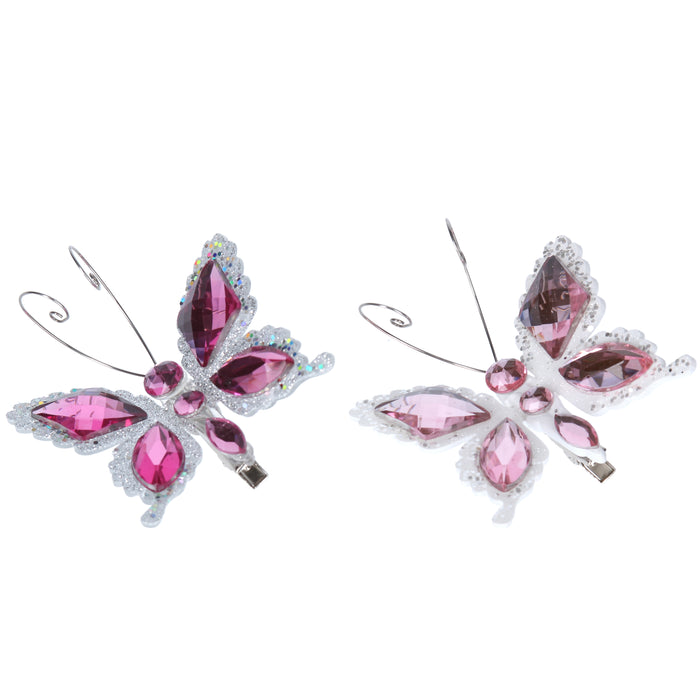 Pink Diamante/Silver Glitter Butterfly Cl