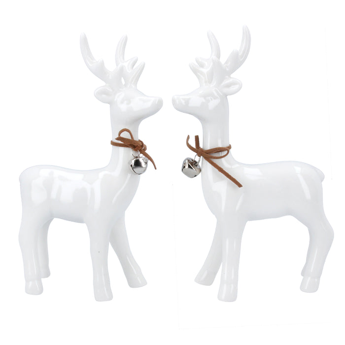 White Ceramic Deer w Bell Orn, 2as