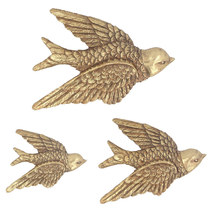 Gold Resin Flying Swallows Wall Plaque, S