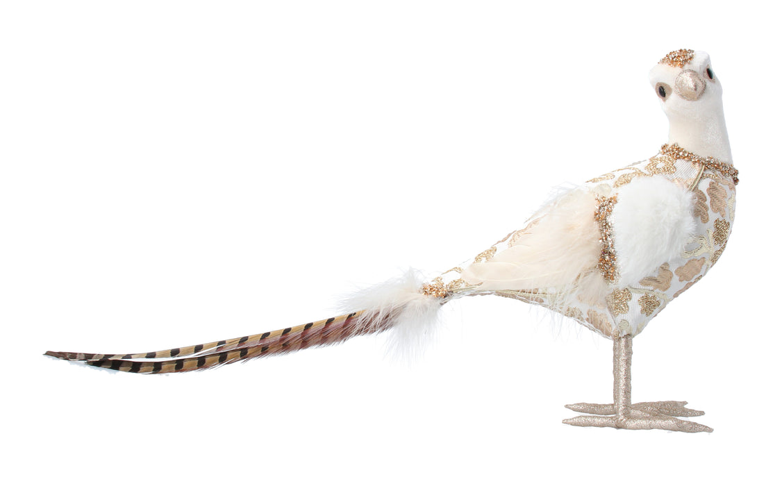 Cream/Gold Fabric/Feahter Pheasant Orn