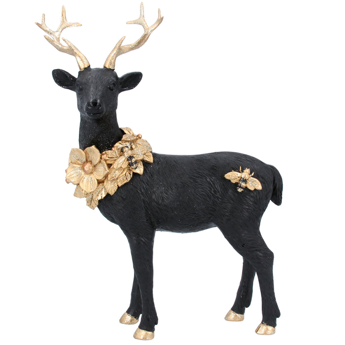 Black/Gold Resin Stag w Flower/Bee Orn