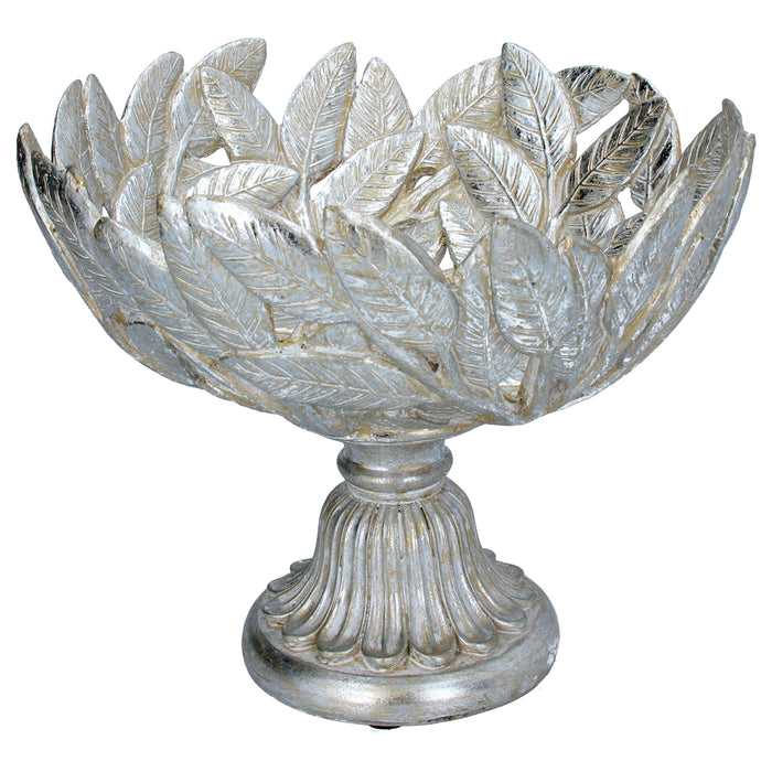 Antique Silver Resin Pedestal Leaf Bowl