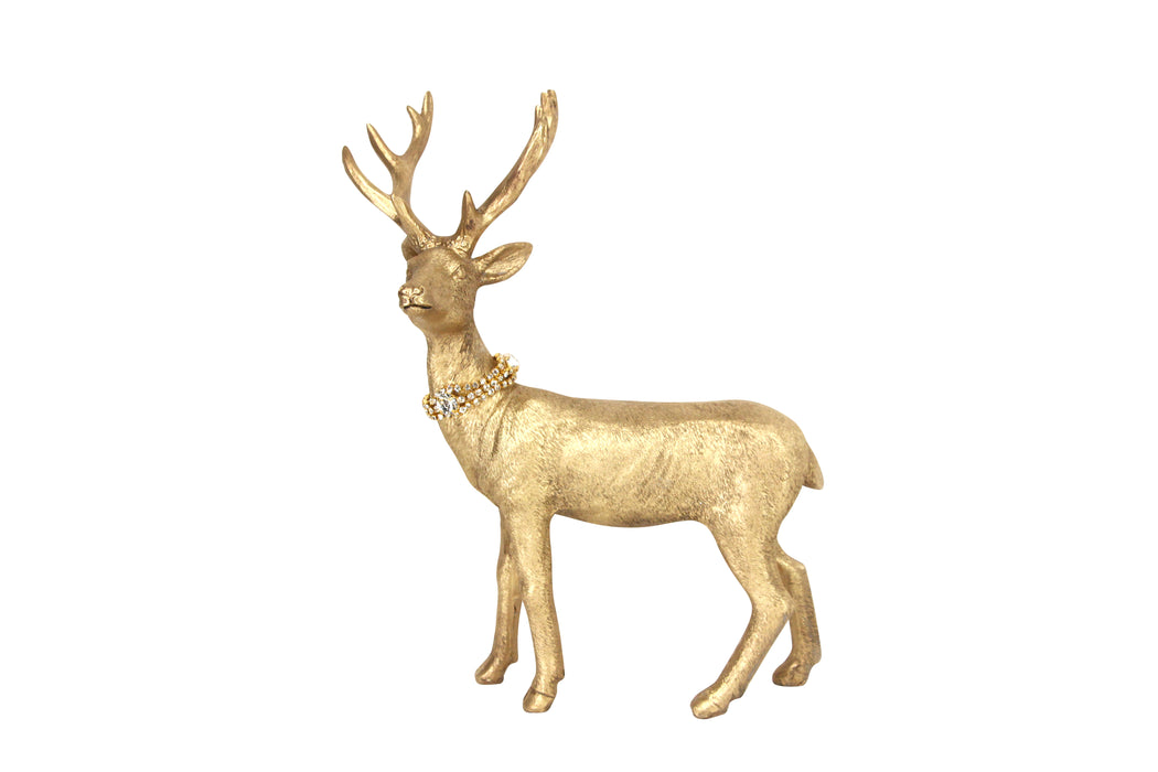 Gold Resin Reindeer w Diamante Collar Orn