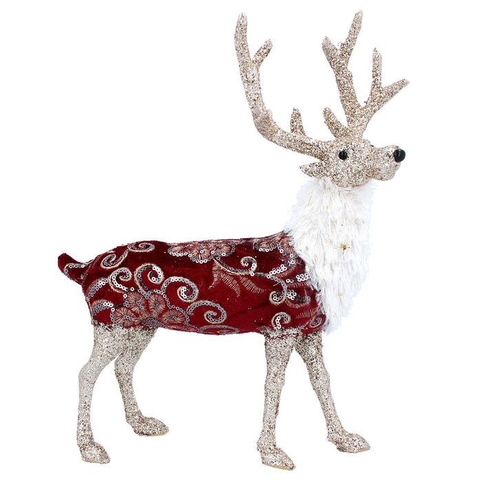 Acrylic Orn 36cm - Red/Gold Fabric Stag