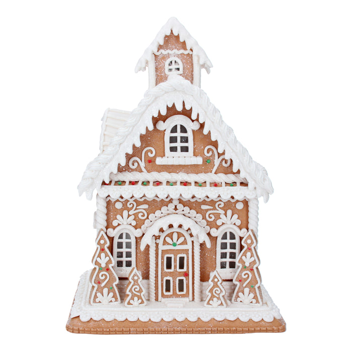 White Iced Gingerbread House w Lights Orn
