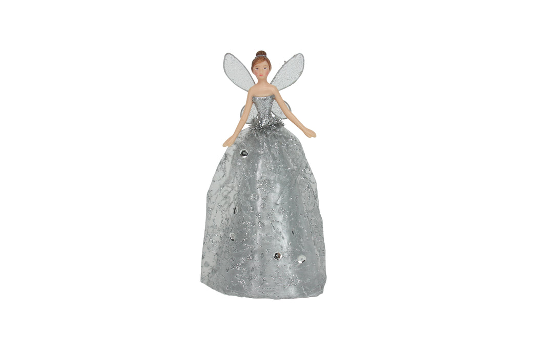 Silver Glitter Fabric/Resin Tree Top Fairy Small