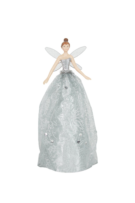 Silver Glitter Fabric/Resin Tree Top Fairy Large