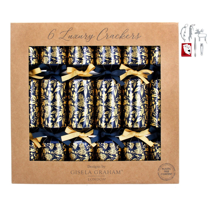 Box/6 Crackers - Blue/Gold Leaf