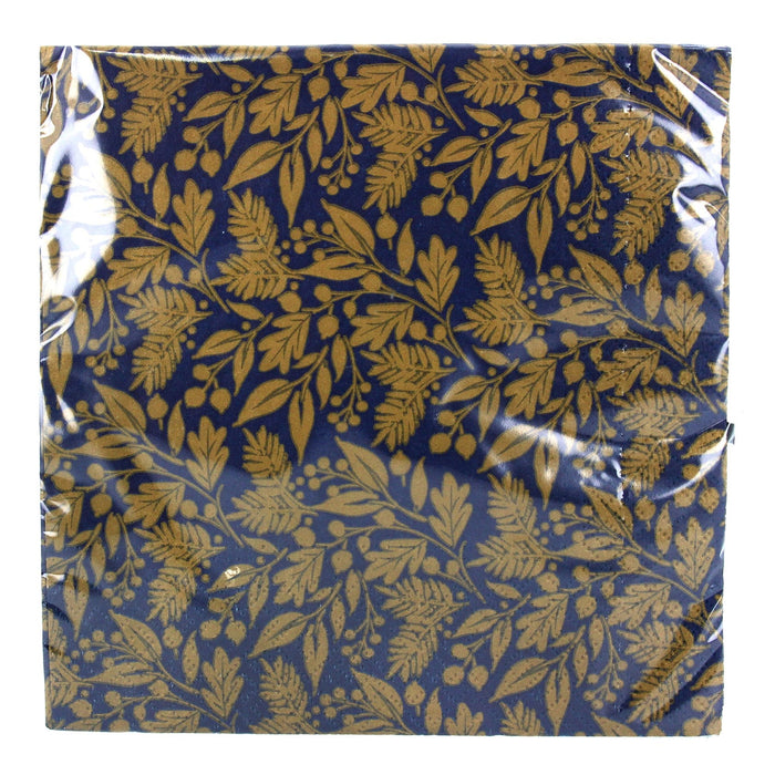 Pack/20 Paper Napkins - Blue/Gold Leaf