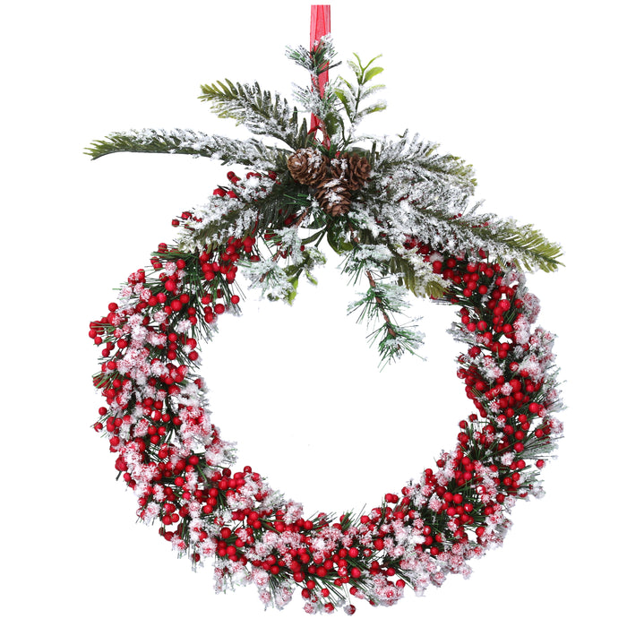 Red Snowy Berry/Leaf Wreath, Med