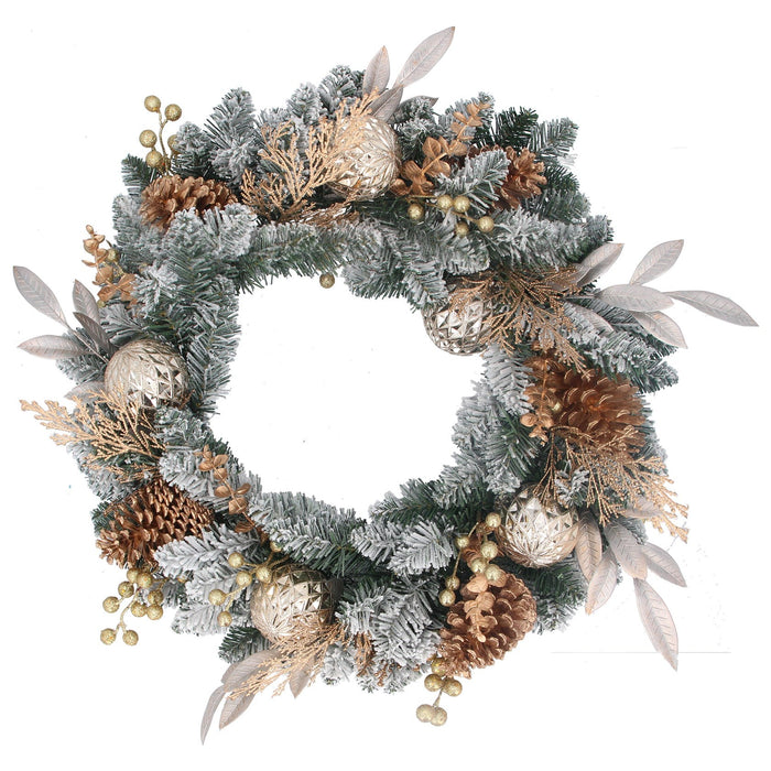 Wreath 60cm - Frosted Pine w Gold Berries