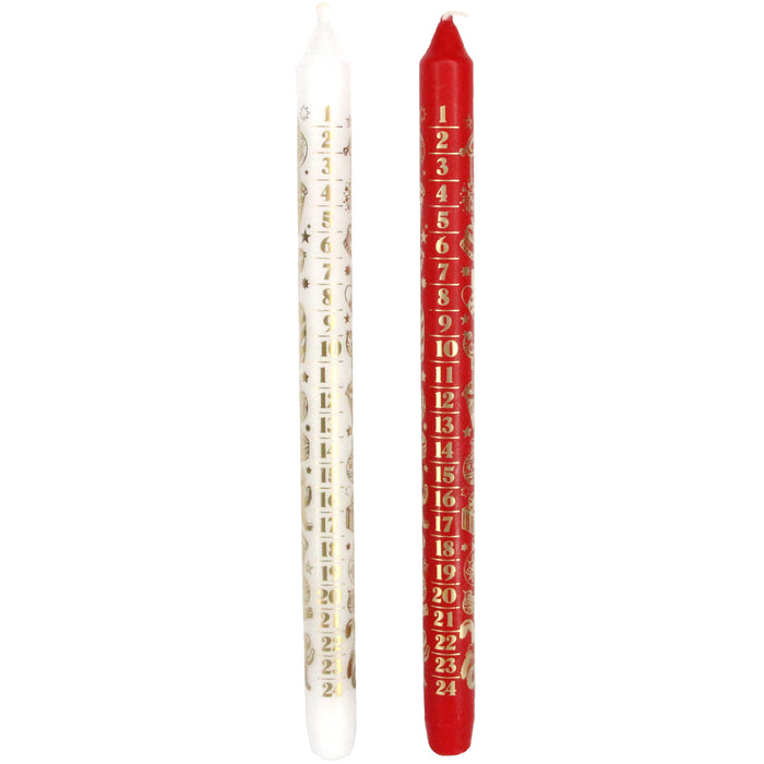 Red/White Advent Candle, 2as - 30cm, (Wax