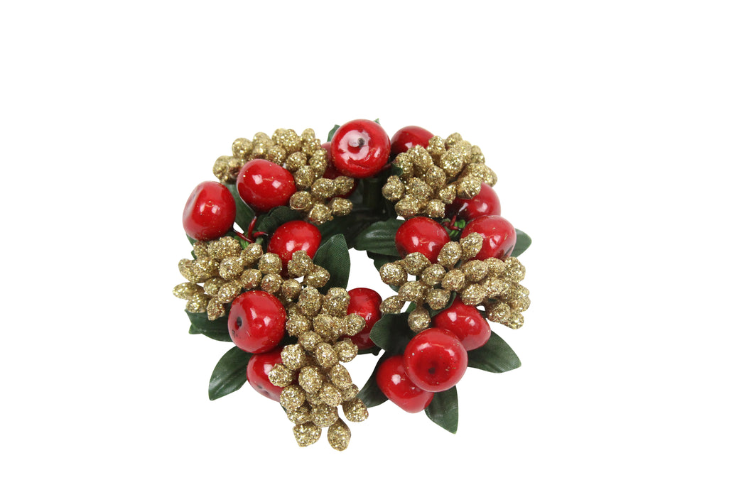 Red Shiny/Gold Glitter Berry Candle Ring,