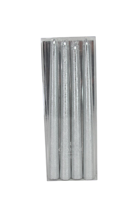 Silver Dipped Wax Taper Candle, Pack/4,