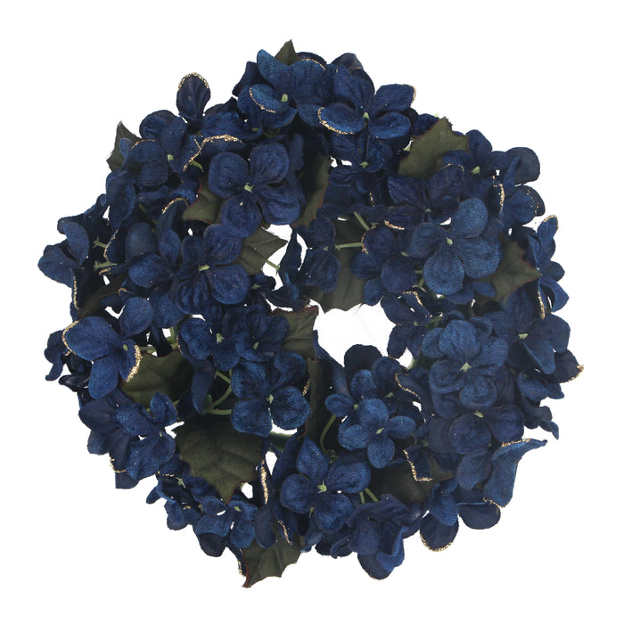 Dark Blue Fabric Hydrangea Candle Ring, M