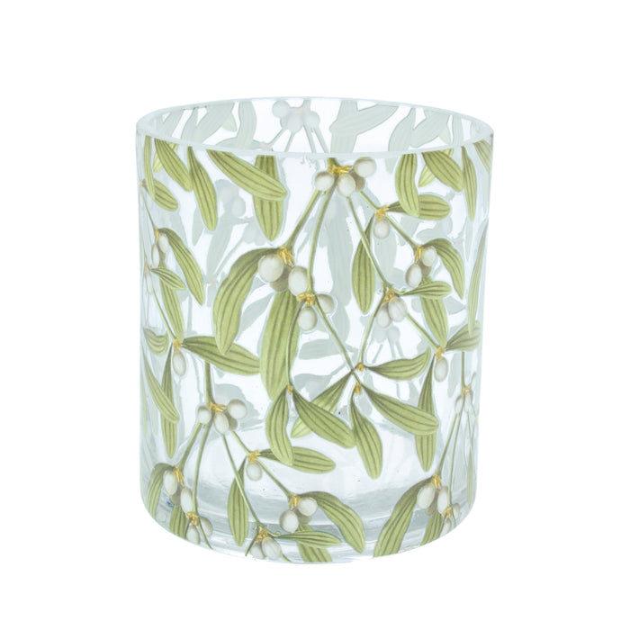 Glass Nite Lite Pot w Mistletoe, Sml