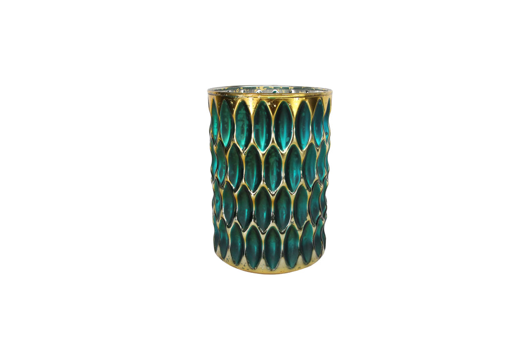 Turq/Gold Dimpled Glass Nite Lite Pot, Lg