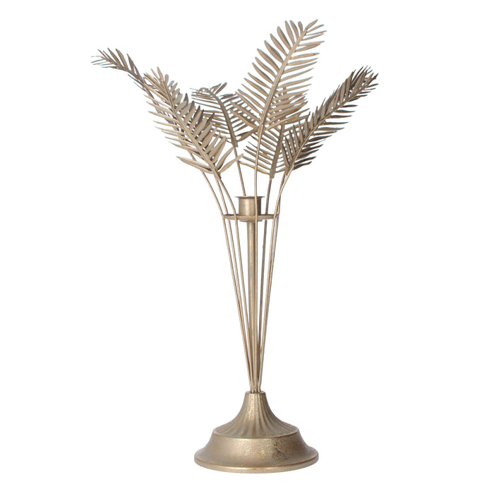Gold Metal Palm Tree Candlestick,  (LxWxD