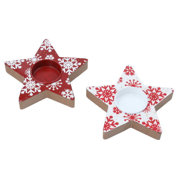 Natural/Red Wood Snowflake Star Tea Lite,