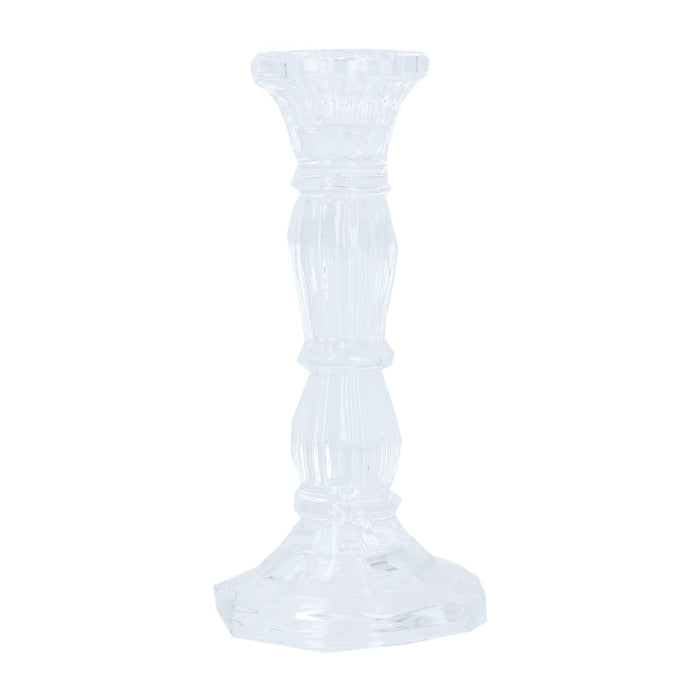 Glass Candlestick 15cm - Clear Moulded