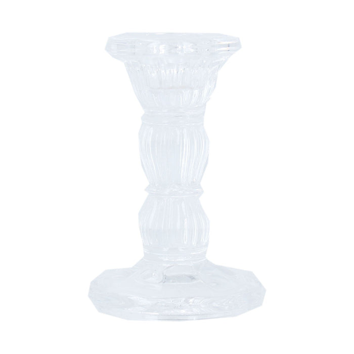 Glass Candlestick 10cm - Clear Moulded