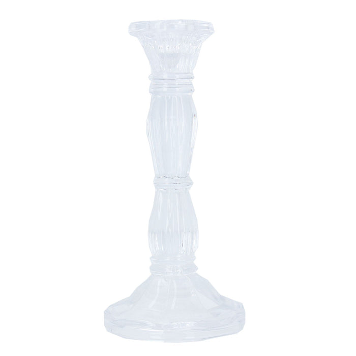 Glass Candlestick 20cm - Clear Moulded