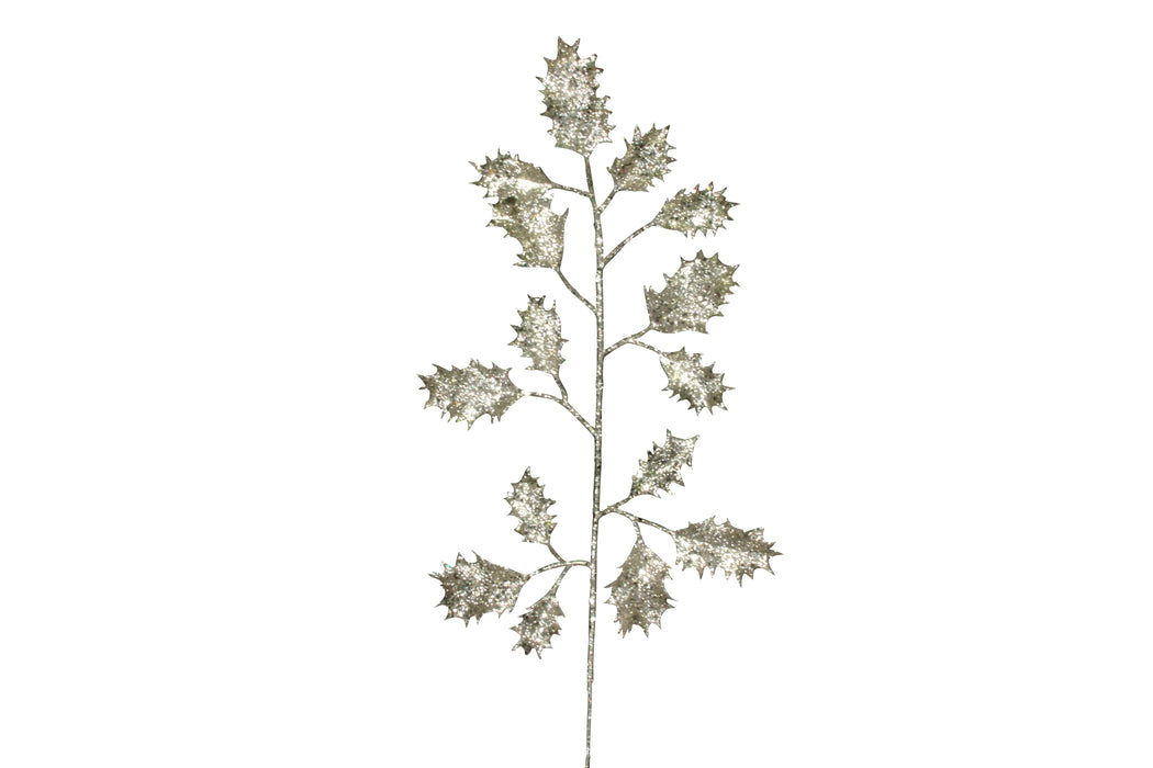 Pale Gold Glitter Holly Branch - 48cm