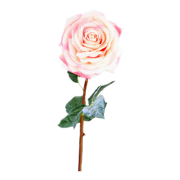 Pink/Cream Glittered Rose Stem